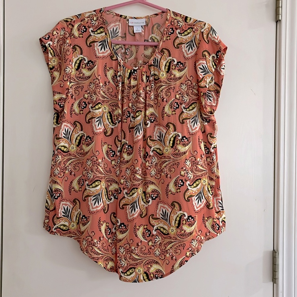 Liz Claiborne Pink Paisley Cap Sleeve Blouse - Like New - Size Large
